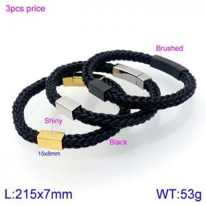 Stainless Steel Leather Bracelet - KB138684-KFC