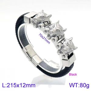 Stainless Steel Leather Bracelet - KB138691-KFC