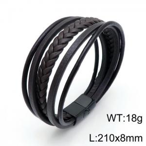 Stainless Steel Leather Bracelet - KB140198-YY