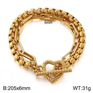 Double chain design personality cold style heart buckle gold plated bracelet - KB143977-Z