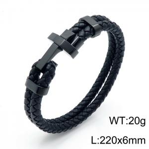 Stainless Steel Leather Bracelet - KB144042-KFC