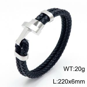 Stainless Steel Leather Bracelet - KB144051-KFC