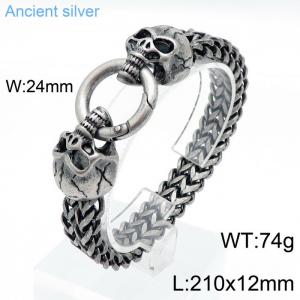 Elastic buckle domineering punk ancient silver skull double layer titanium steel men's bracelet - KB144415-KFC