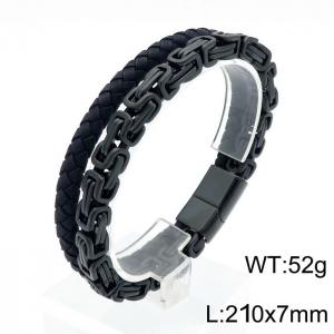 Stainless Steel Leather Bracelet - KB144438-KFC