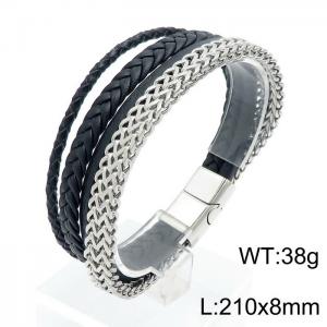 Stainless Steel Leather Bracelet - KB144447-KFC
