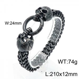 Elastic buckle domineering punk oxidation color skeleton head double layer titanium steel men's bracelet - KB144486-KFC