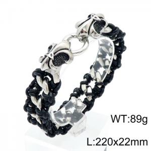 Stainless Steel Leather Bracelet - KB144726-KC