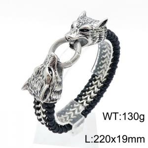 Stainless Steel Leather Bracelet - KB145392-KFC