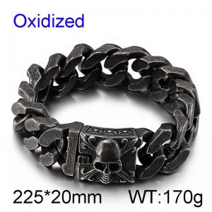 Cuban chain thick bracelet men's stainless steel skull oxidation Bracelet - KB145693-KJX