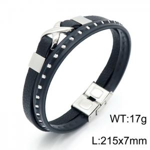 Stainless Steel Leather Bracelet - KB145937-KLHQ