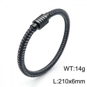 Stainless Steel Leather Bracelet - KB146008-QM