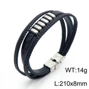 Stainless Steel Leather Bracelet - KB146042-QM