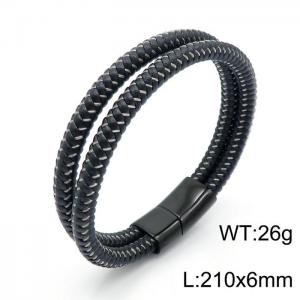 Stainless Steel Leather Bracelet - KB146047-QM