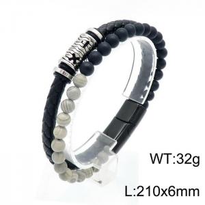 Stainless Steel Leather Bracelet - KB146054-QM