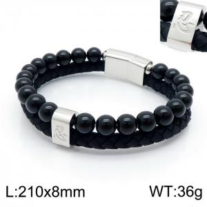 Stainless Steel Leather Bracelet - KB146480-KFC