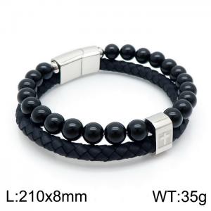 Stainless Steel Leather Bracelet - KB146481-KFC
