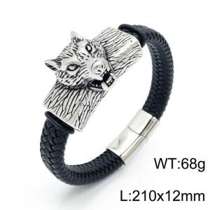 Stainless Steel Leather Bracelet - KB147259-KFC