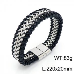 Stainless Steel Leather Bracelet - KB147262-KFC