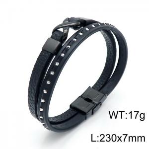 Stainless Steel Leather Bracelet - KB147370-KLHQ