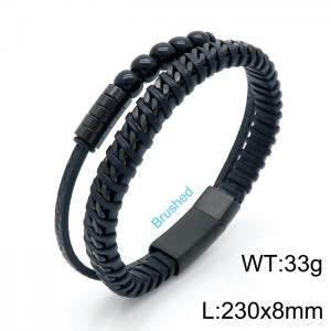 Stainless Steel Leather Bracelet - KB147384-KLHQ