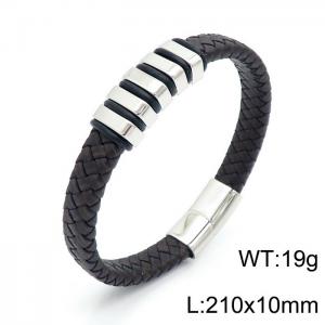 Stainless Steel Leather Bracelet - KB147499-BQM