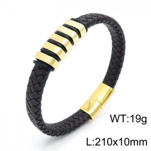 Stainless Steel Leather Bracelet - KB147500-BQM