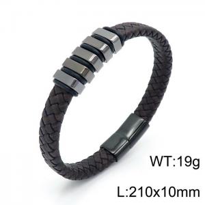 Stainless Steel Leather Bracelet - KB147501-BQM