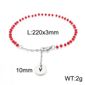 Fashion stainless steel red beaded chain women's letter bracelet - KB147779-Z