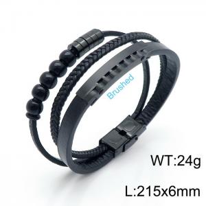 Stainless Steel Leather Bracelet - KB147790-KLHQ