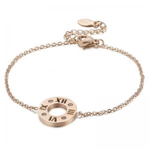 Round pancake personalized popular Roman numeral bracelet with diamond inlaid hollow letters Rose Gold-plating Bracelet - KB148109-KLX