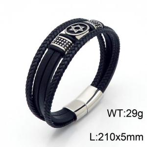 Stainless Steel Leather Bracelet - KB148147-YY