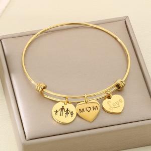 Stainless steel adjustable heart-shaped parent-child MOM retractable Mother's Day gift bracelet Gold-plating Bangle - KB148246-Z