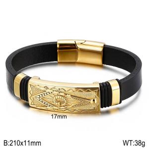 Stainless Steel Leather Bracelet - KB148403-WGYY