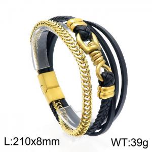 Stainless Steel Leather Bracelet - KB149738-KLHQ