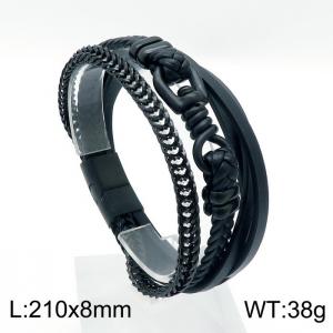 Stainless Steel Leather Bracelet - KB149739-KLHQ