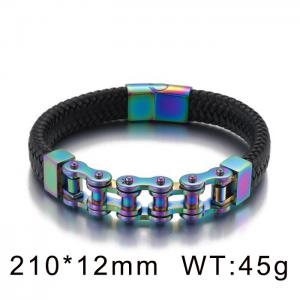 Stainless Steel Colorful Bike Chain Leather Bracelet - KB150254-KFC