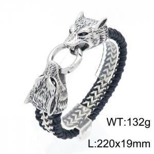 Stainless Steel Leather Bracelet - KB150320-KFC