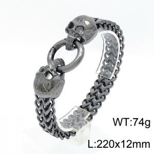 Elastic buckle domineering punk gun black skull double layer titanium steel men's bracelet - KB150671-KJX