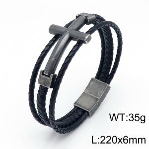 Stainless Steel Leather Bracelet - KB150796-KFC