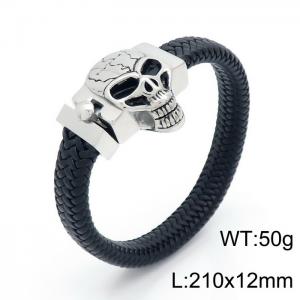 Stainless Steel Leather Bracelet - KB150799-KFC