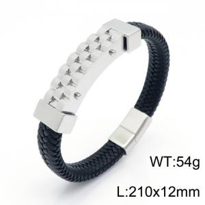 Stainless Steel Leather Bracelet - KB151035-KFC