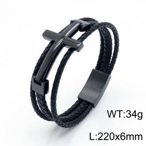 Stainless Steel Leather Bracelet - KB151813-KFC