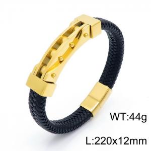 Stainless Steel Leather Bracelet - KB152575-KFC