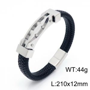 Stainless Steel Leather Bracelet - KB152577-KFC