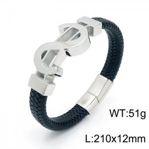 Stainless Steel Leather Bracelet - KB152690-KFC