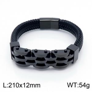 Stainless Steel Leather Bracelet - KB152809-KFC