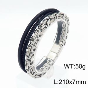 Stainless Steel Leather Bracelet - KB153086-KFC
