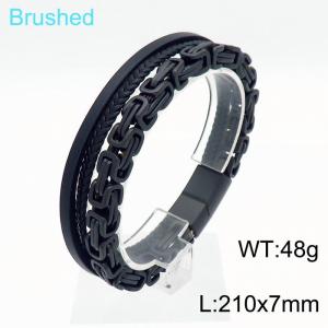 Stainless Steel Leather Bracelet - KB153087-KFC