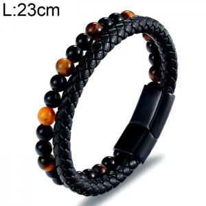 Stainless Steel Leather Bracelet - KB154620-WGYY