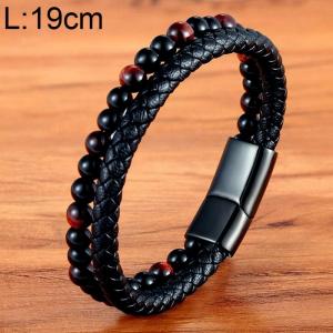 Stainless Steel Leather Bracelet - KB154624-WGYY